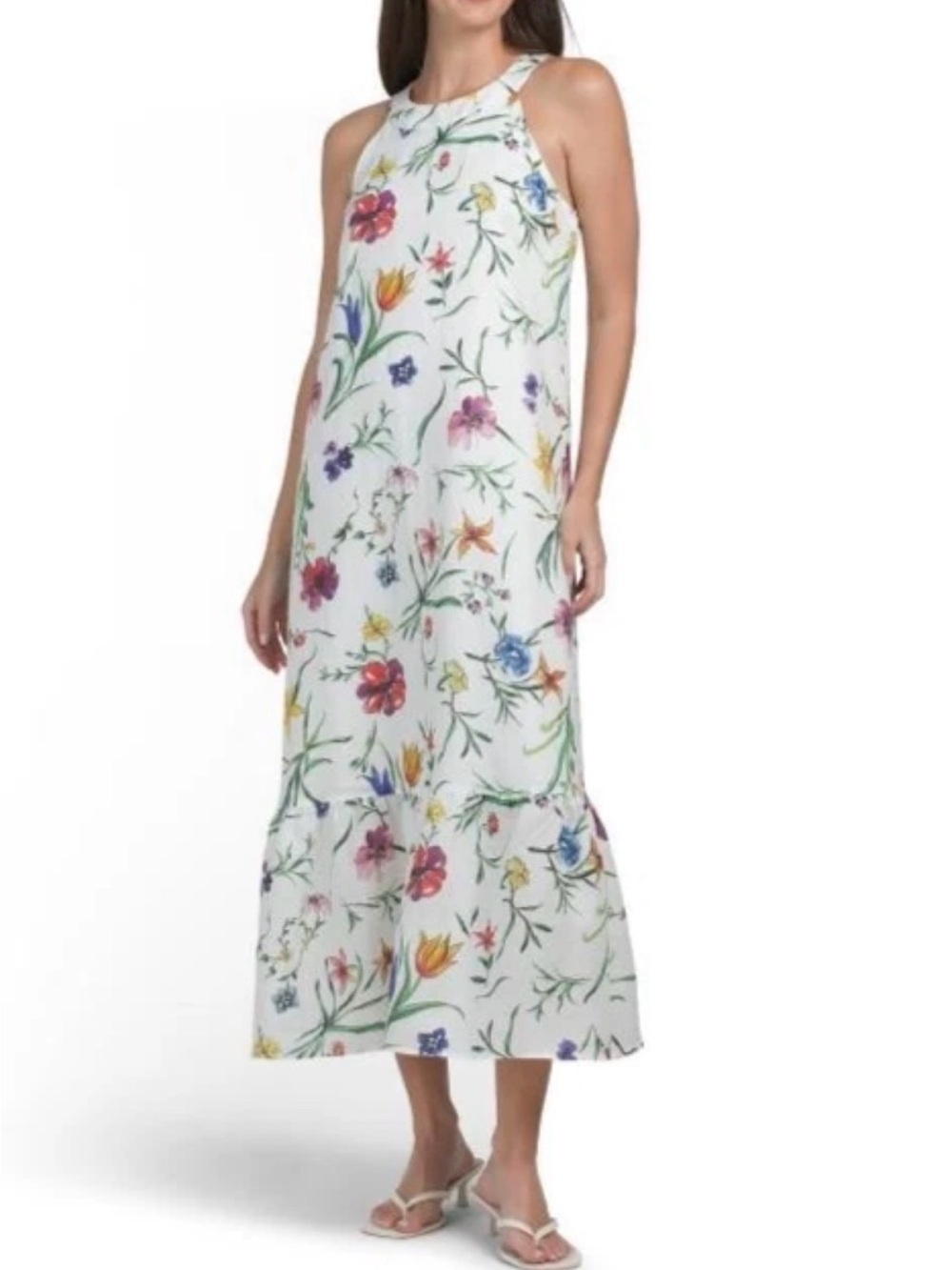 Elie Tahari White Floral Halter Maxi Dress